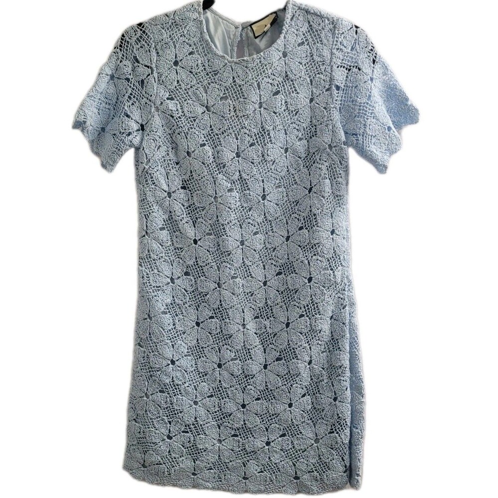 Tuckernuck Belclaire Dress XS Light Blue Crochet Floral Lace Lined Mini